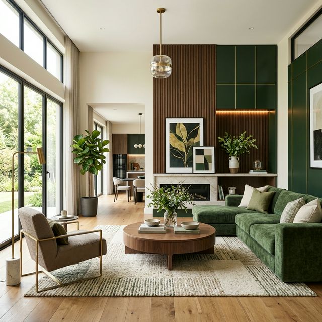 Modern luxurious living room with elegant wall decor